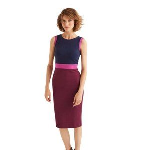 Boden Celio Ottoman Colorblock Pink Navy Stretch Midi Pencil Dress 8L